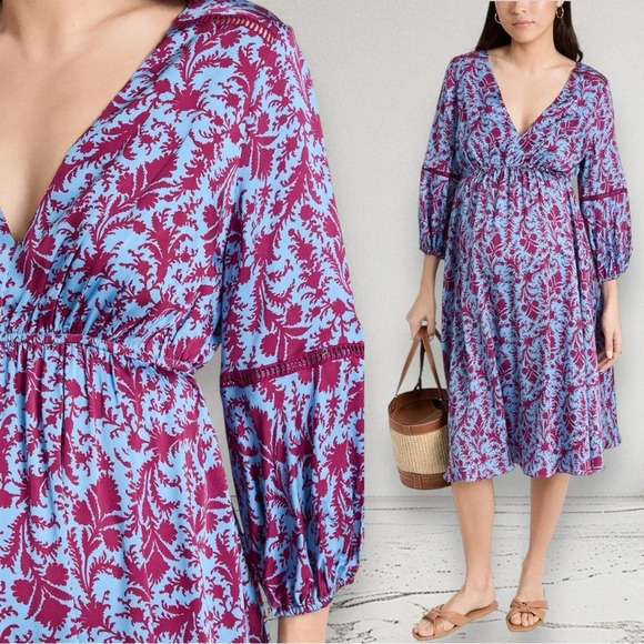 NEW HATCH The Juliet Printed Dress in Sky blue Magenta Floral Size 0 - Picture 13 of 16